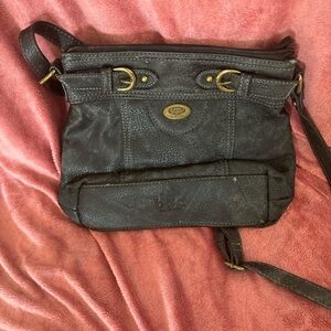 BOC Dark Leather Crossbody Bag with Gold Accents